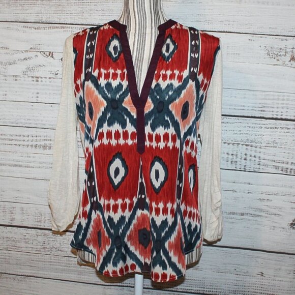 ANTHROPOLOGIE TINY Ikat Sima Top Cream Red Aztec Boho Tribal Mixed Media… - Picture 2 of 6